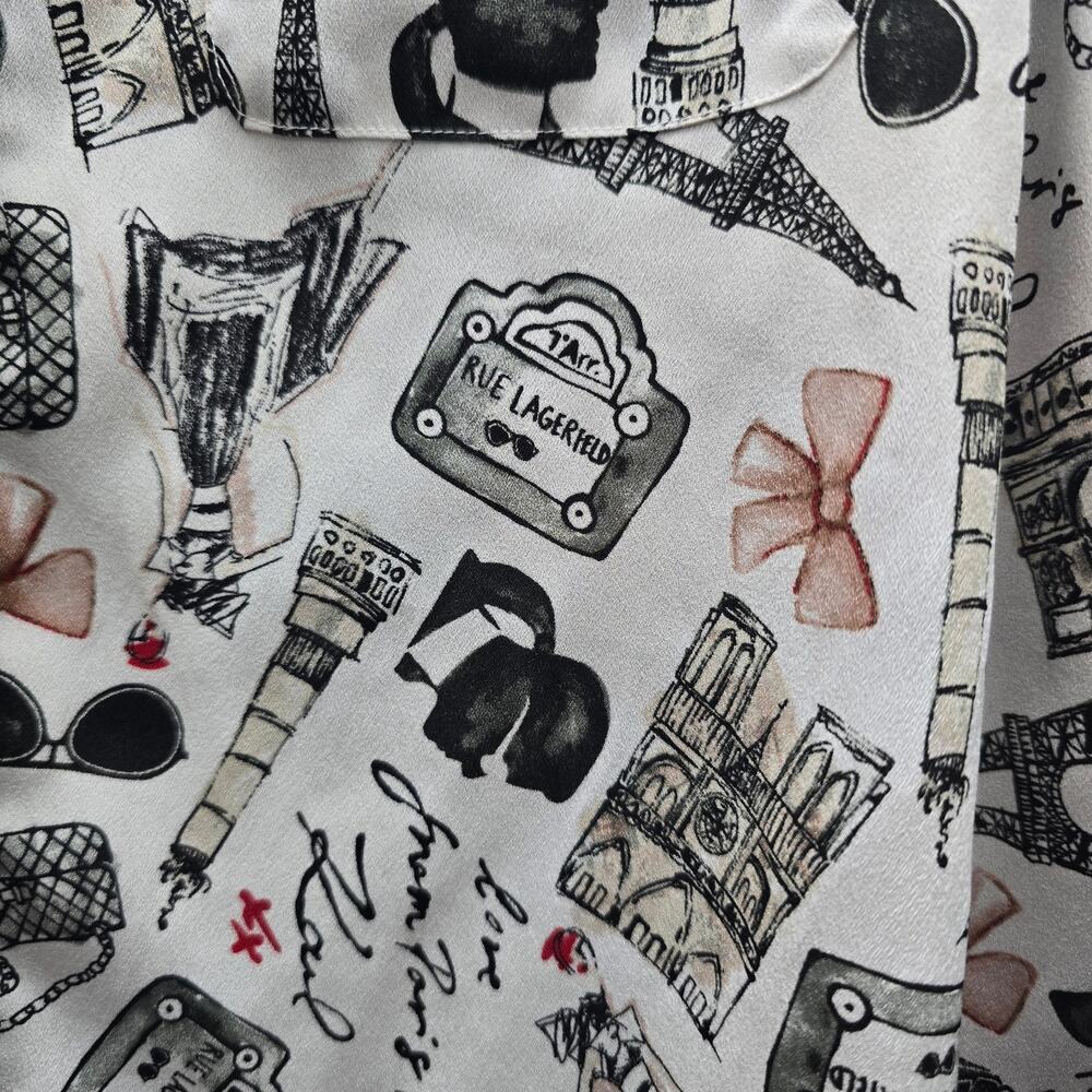 Karl Lagerfeld Whimsical Button-Up Shirt Top White Black SZ XL Artsy Whimsical - Picture 3 of 9